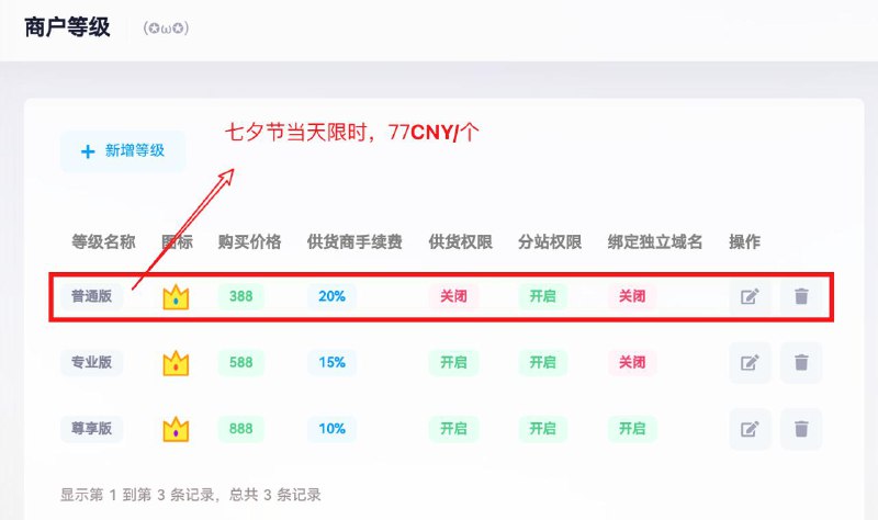 #通知 有点无聊搞点事情、七夕节当天，也就是这个礼拜五；普通版分站当天开通77元/个（我会在当天0点调价）